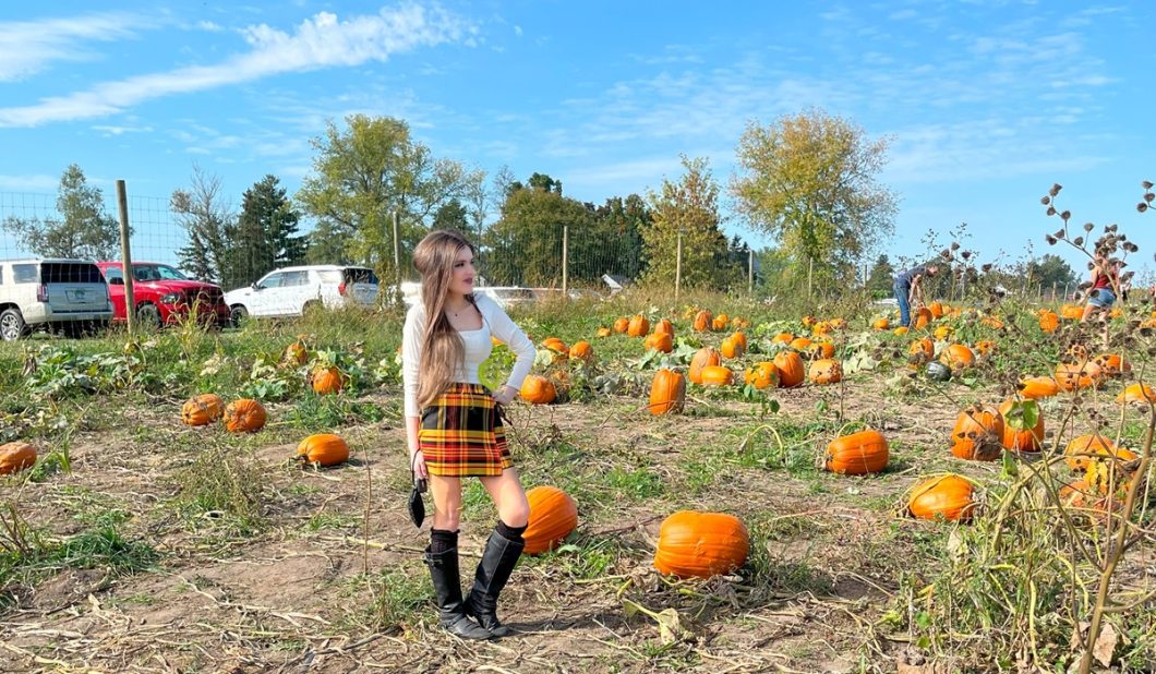 Outside a pumpkin patch.